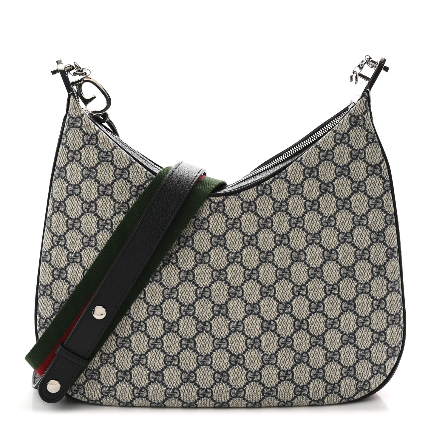 GG Supreme Monogram Textured Calfskin Web Large Attache Shoulder Bag Beige Blue