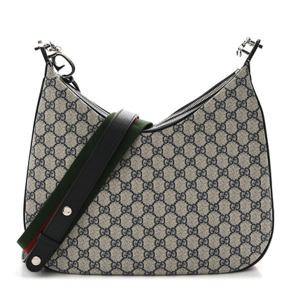 Gucci GG Supreme Monogram Textured Calfskin Web Large Attache Shoulder Bag Beige Blue 1 of 10
