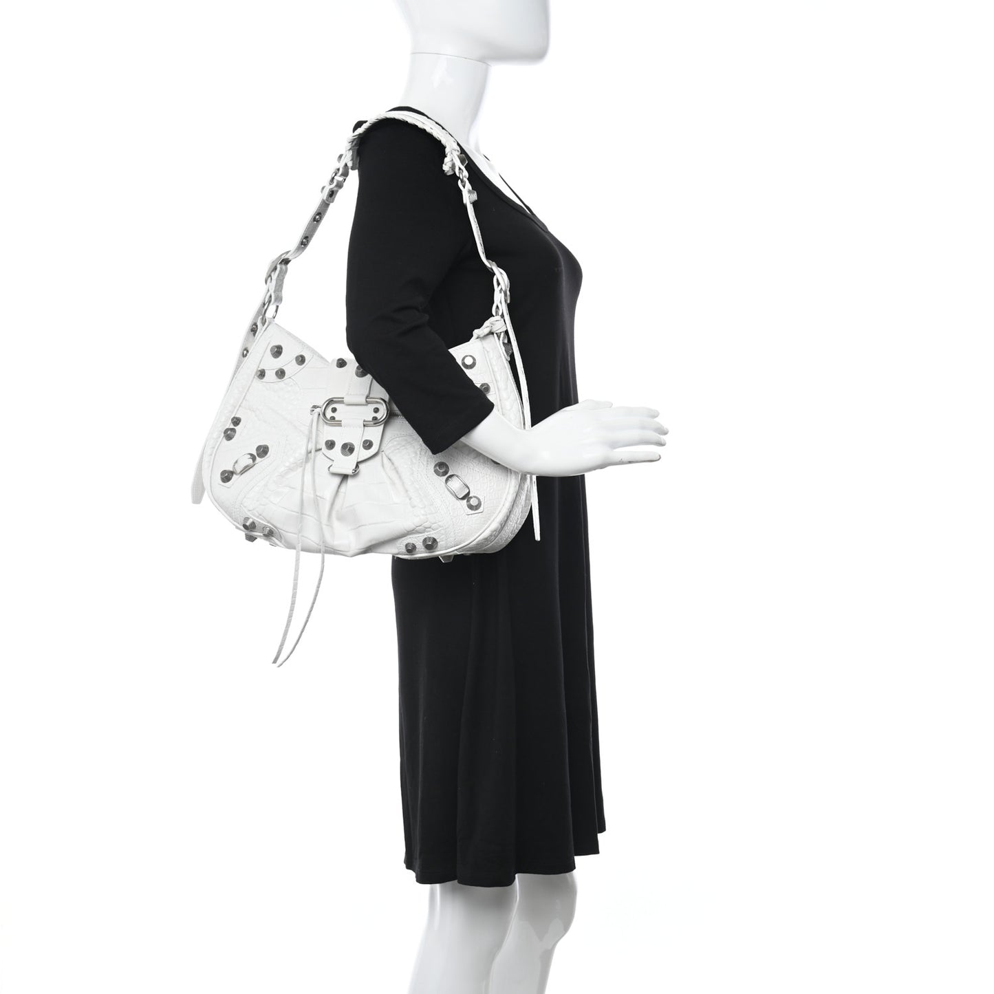Extra Supple Calfskin Crocodile Embossed Medium Le Cagole Shoulder Bag White