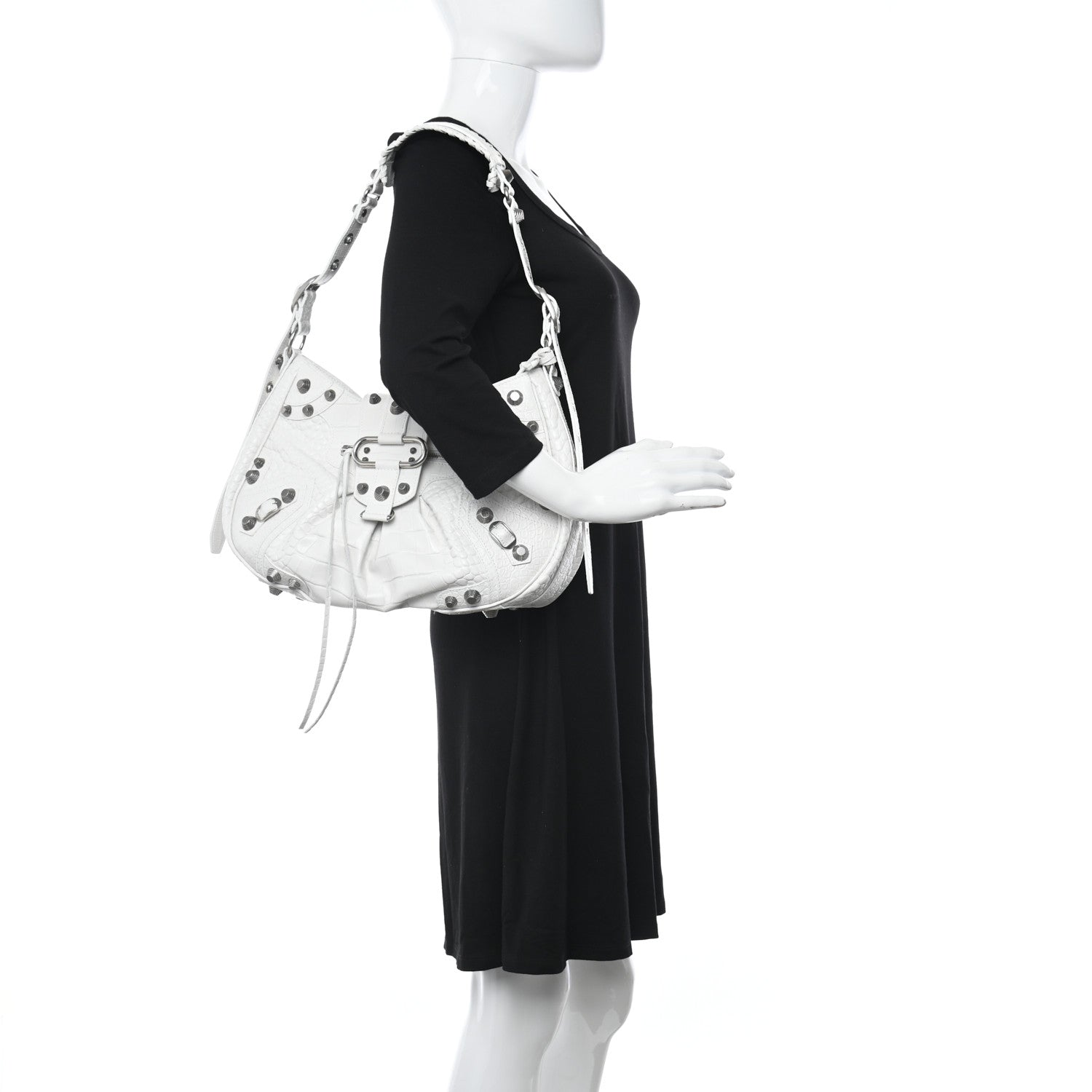 Balenciaga Extra Supple Calfskin Crocodile Embossed Medium Le Cagole Shoulder Bag White 2 of 13