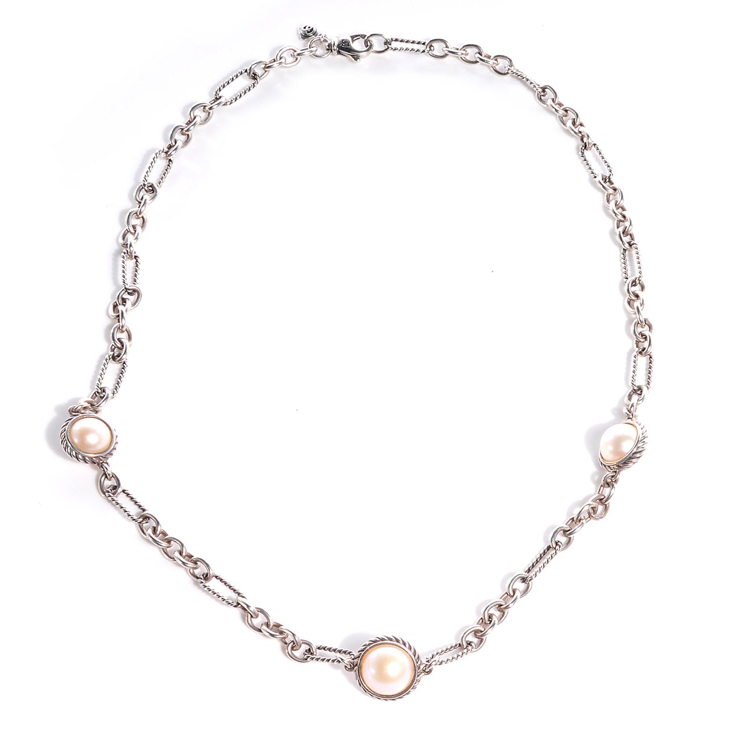 Sterling Silver Pearl Cable Figaro Chain Necklace