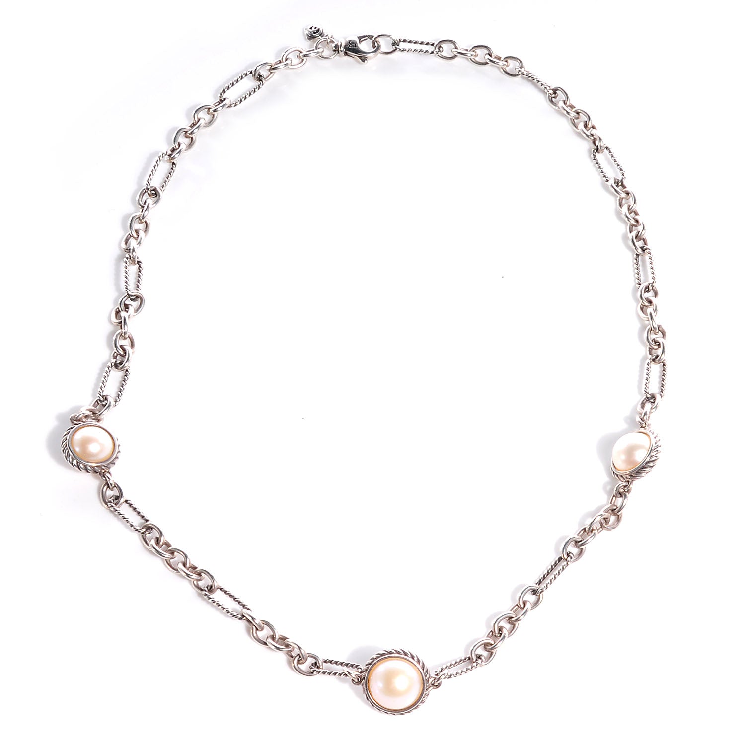 David Yurman Sterling Silver Pearl Cable Figaro Chain Necklace 4 of 6