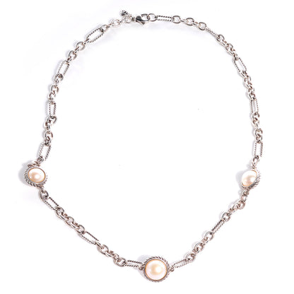 David Yurman Sterling Silver Pearl Cable Figaro Chain Necklace 4 of 6
