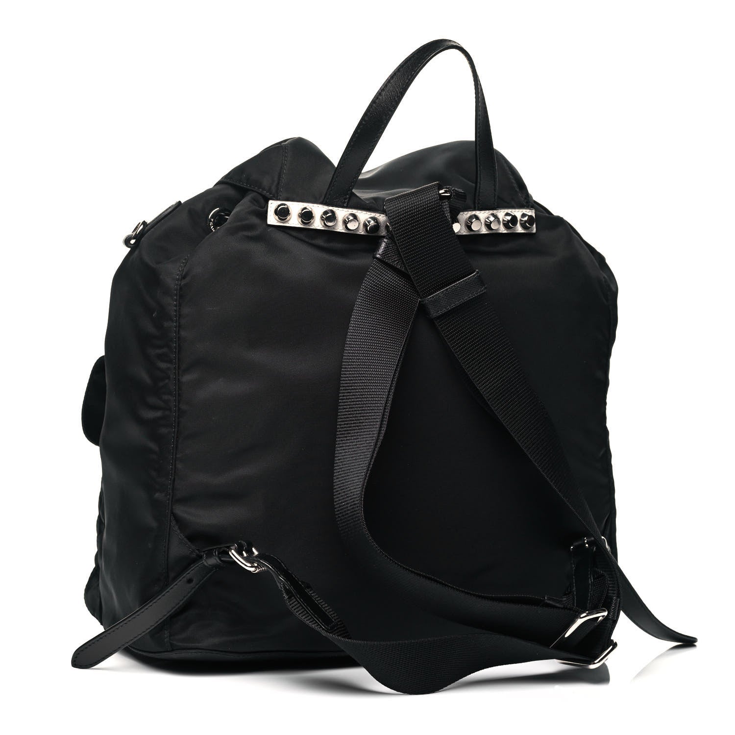 Prada Nylon New Vela Studded Backpack Black White 3 of 9