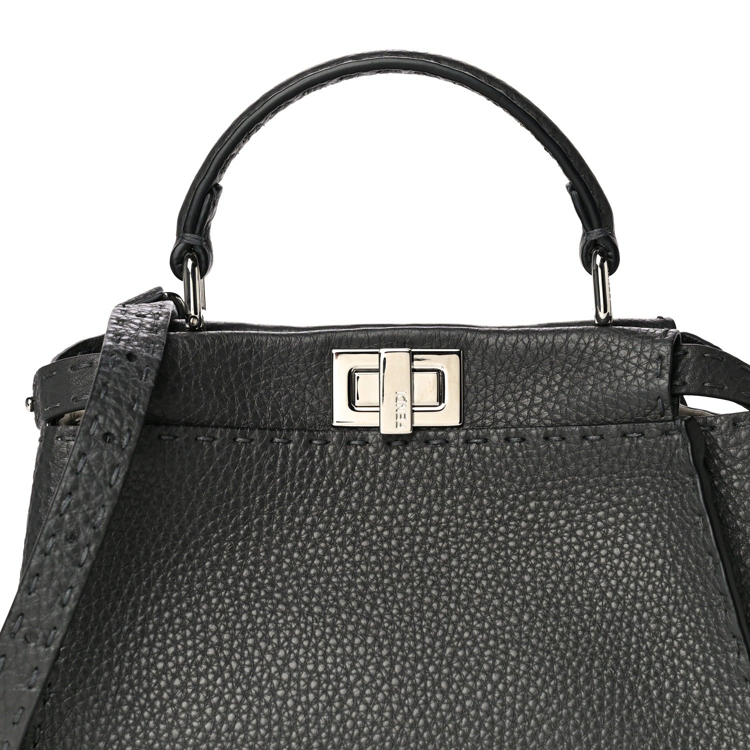 Fendi Cuoio Romano Selleria Bi-Color Mini Peekaboo Iconic Satchel Asfalto Latte 10 of 12