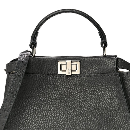Fendi Cuoio Romano Selleria Bi-Color Mini Peekaboo Iconic Satchel Asfalto Latte 10 of 12