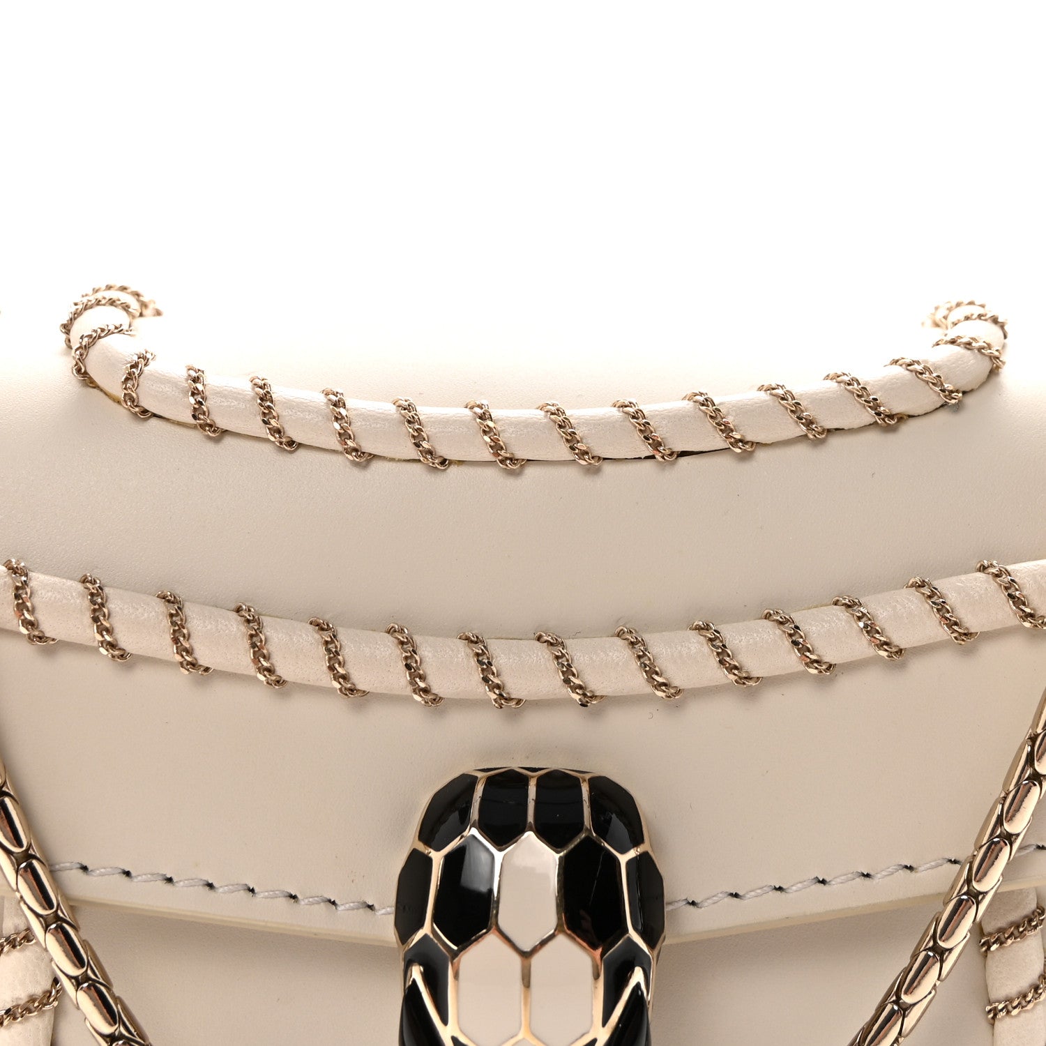Bulgari Calfskin Woven Chain Serpenti Forever Crossbody Bag White 7 of 9