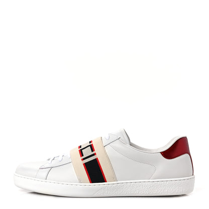 Gucci Calfskin Stripe Mens New Ace Sneakers 8.5 White Ecru Red Flame 1 of 9