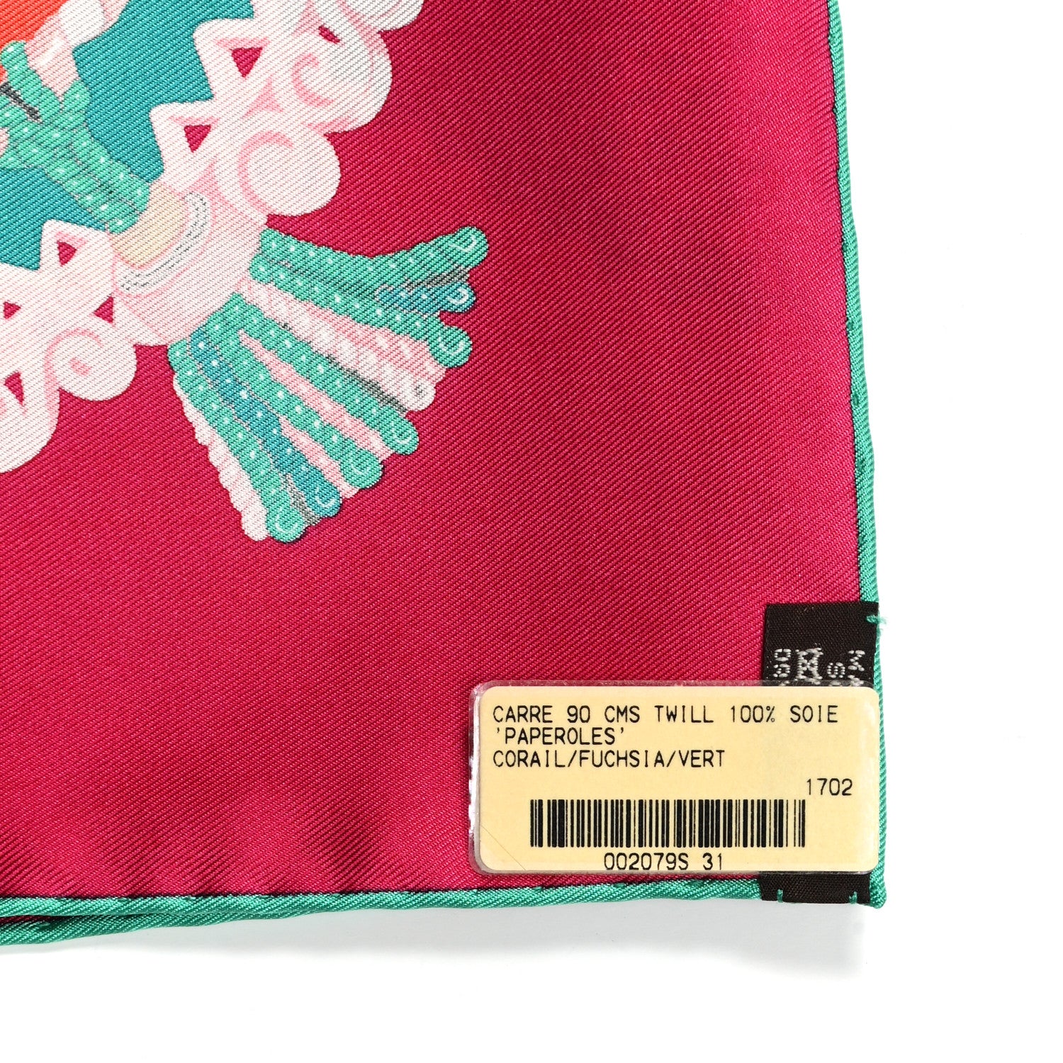 Hermes Silk Paperoles Scarf 90 Corail Fuchsia Vert 5 of 5