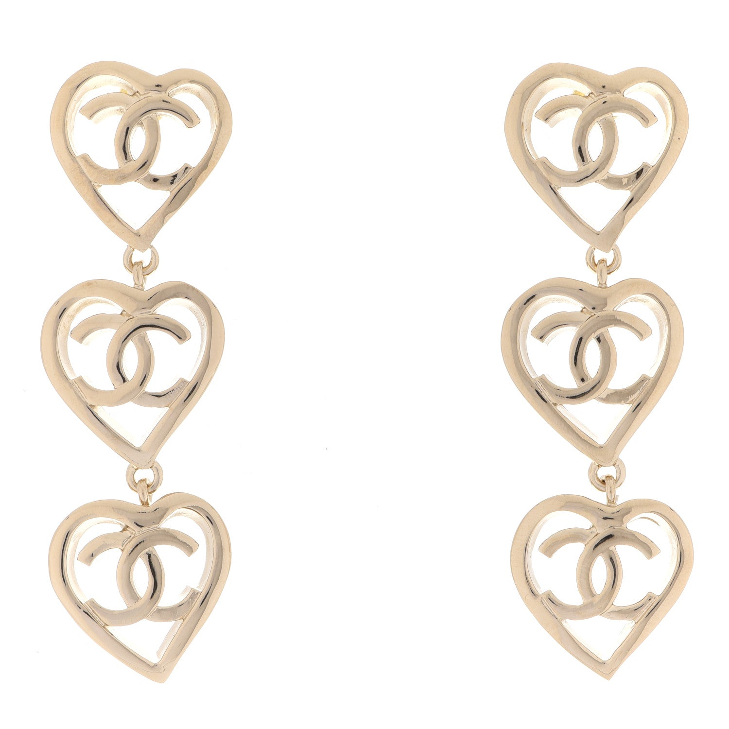 Chanel Metal CC Triple Heart Coco In Love Drop Earrings Gold 1 of 5