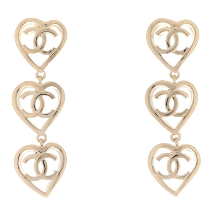 Chanel Metal CC Triple Heart Coco In Love Drop Earrings Gold 1 of 5