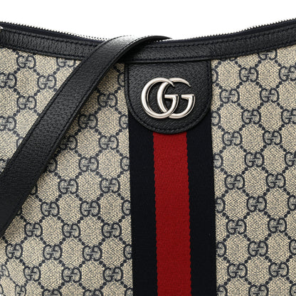 Gucci GG Supreme Monogram Textured Dollar Calfskin Web Small Ophidia Half Moon Hobo Beige Blue 8 of 12