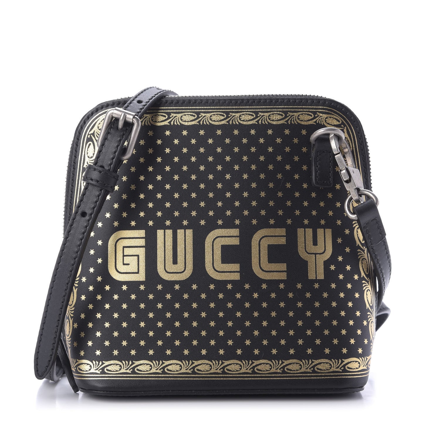 X SEGA Calfskin GUCCY Stars Mini Dome Shoulder Bag Black Gold