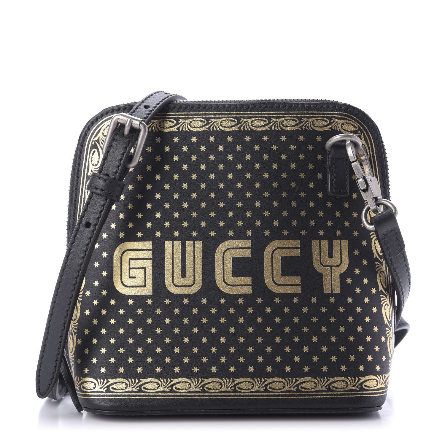 Gucci X SEGA Calfskin GUCCY Stars Mini Dome Shoulder Bag Black Gold 1 of 9