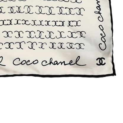 Chanel Silk Twill Square Scarf Hair Tie White Black 4 of 8