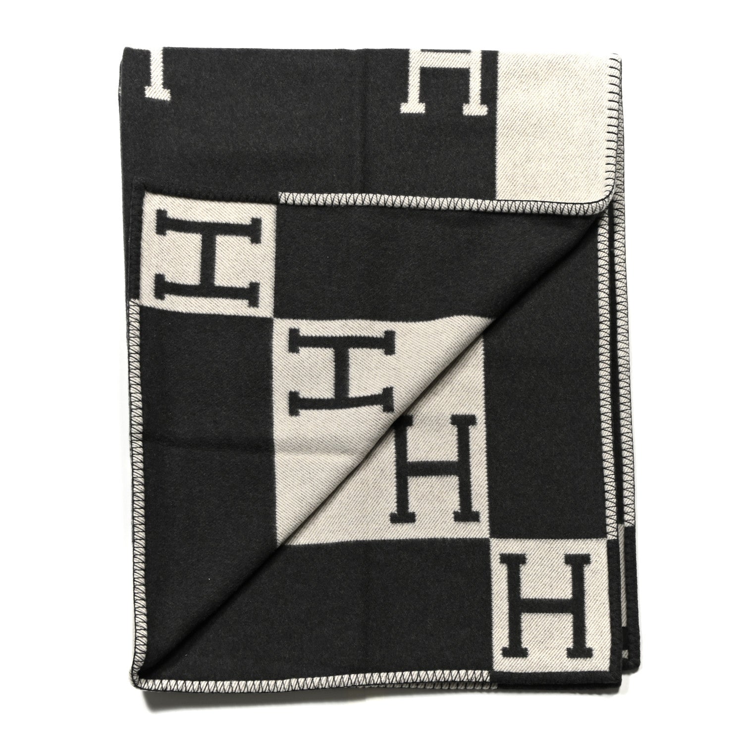 Hermes Wool Cashmere Avalon Blanket Ecru Gris Fonce 2 of 3