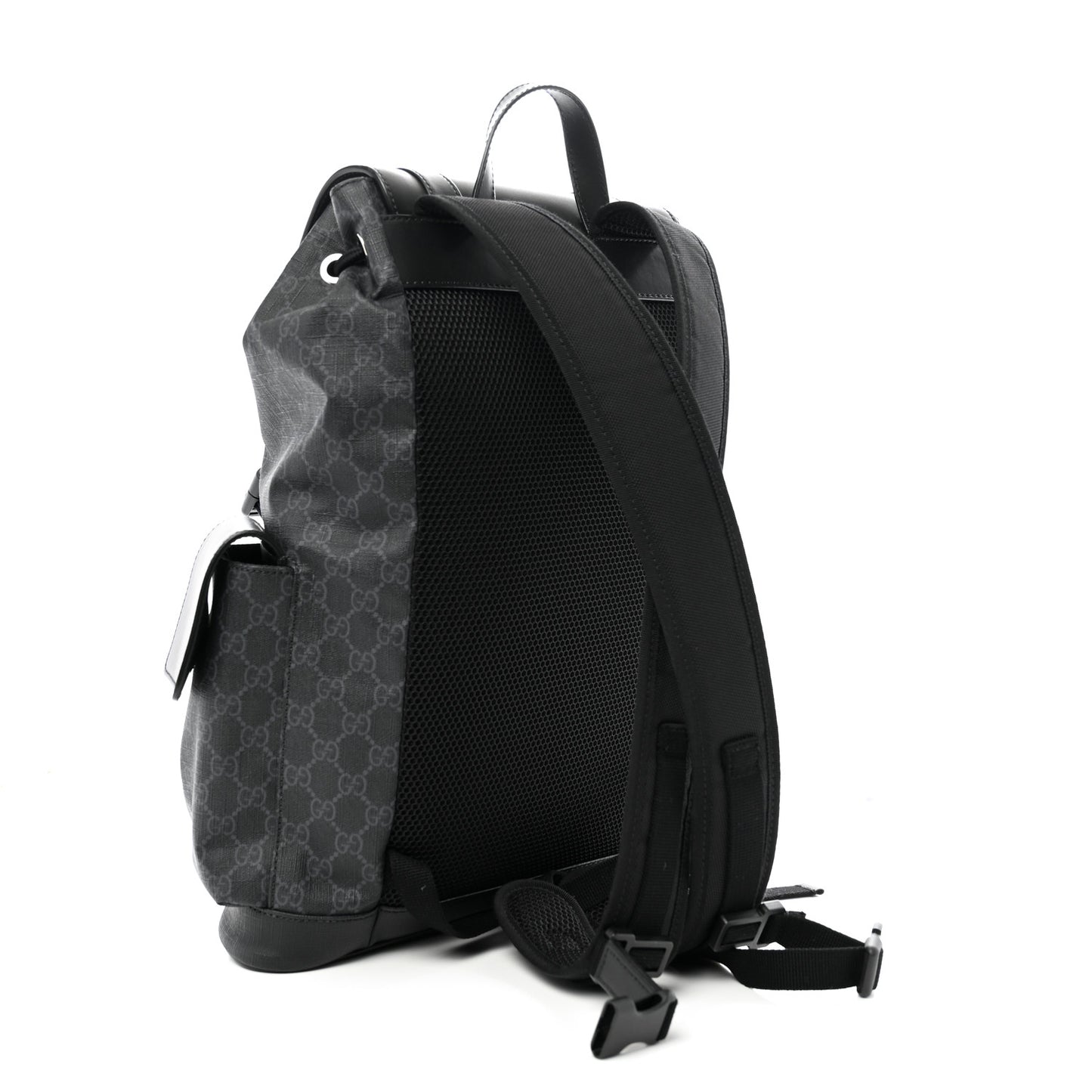 Soft GG Supreme Monogram Calfskin Web Double Buckle Backpack Black