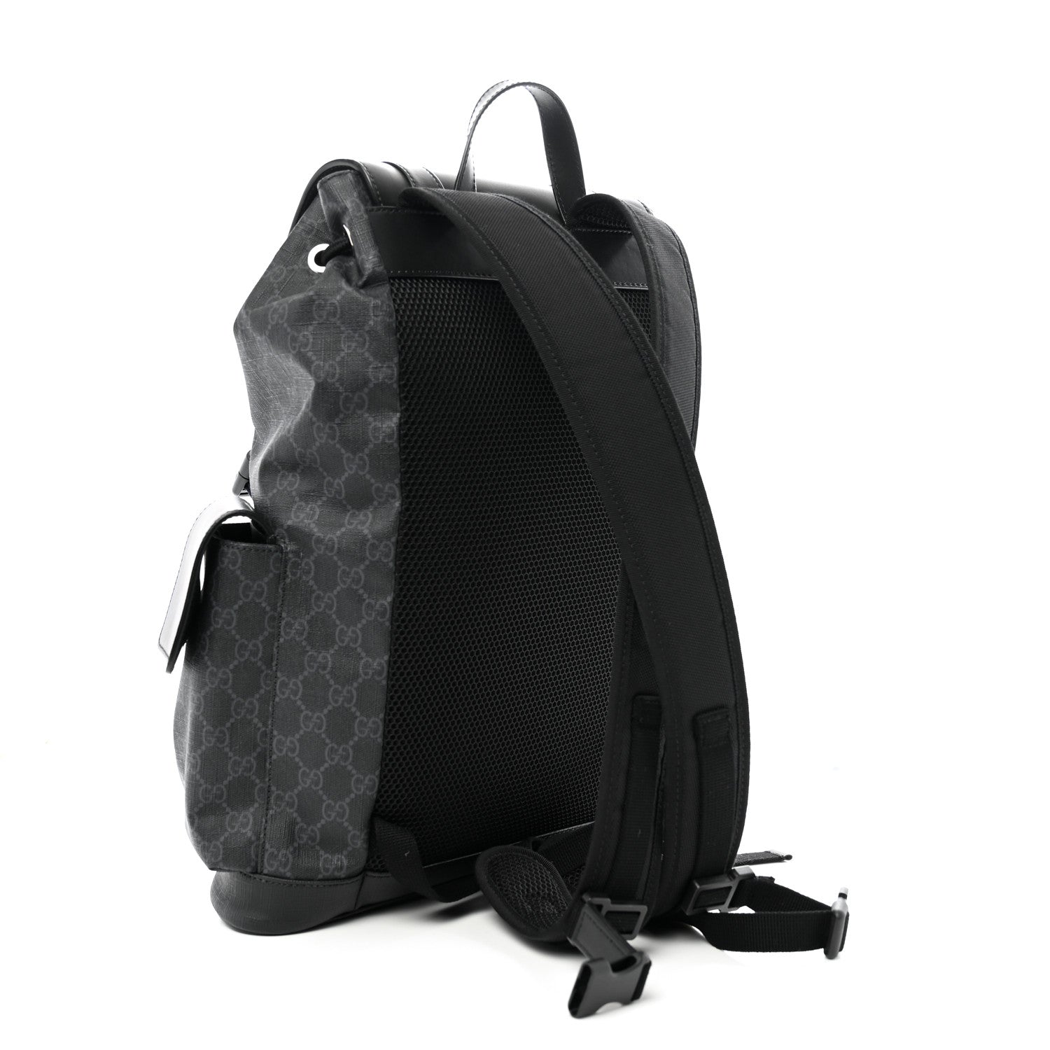 Gucci Soft GG Supreme Monogram Calfskin Web Double Buckle Backpack Black 2 of 14