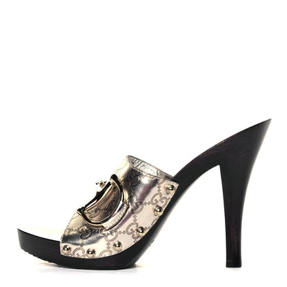 Gucci Metallic Guccissima Icon Bit Platform Clog High Heel Slide Sandals 9.5 Platinum 1 of 6