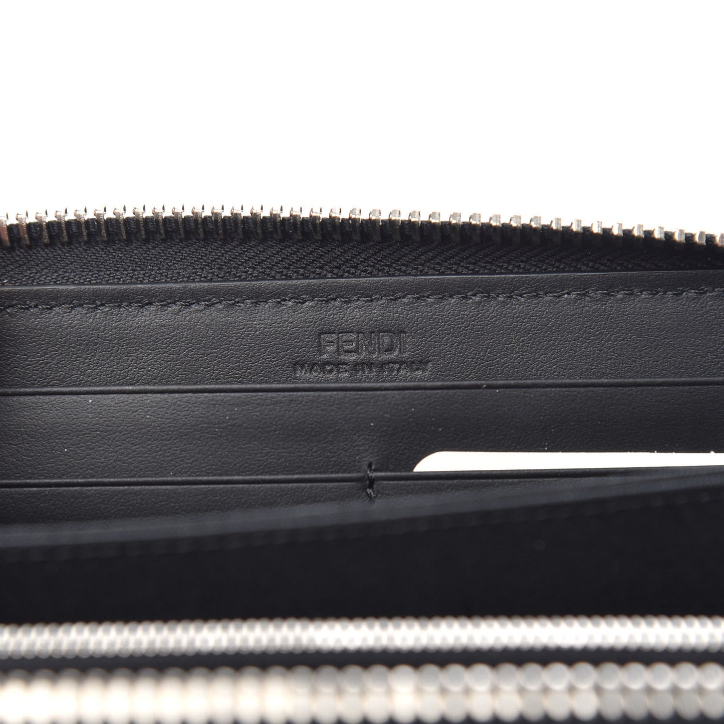 Vitello F is Fendi Bi-Color FF 1974 Embossed Zip Around Wallet Maya Black