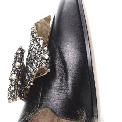 Gucci Malaga Kid Fur Crystal Bow Embroidered Womens Princetown Slippers 35.5 Black 10 of 11