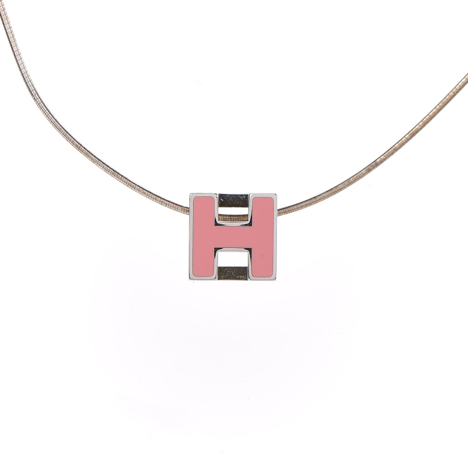 Hermes Lacquered Cage d'H Pendant Necklace Rose 4 of 7