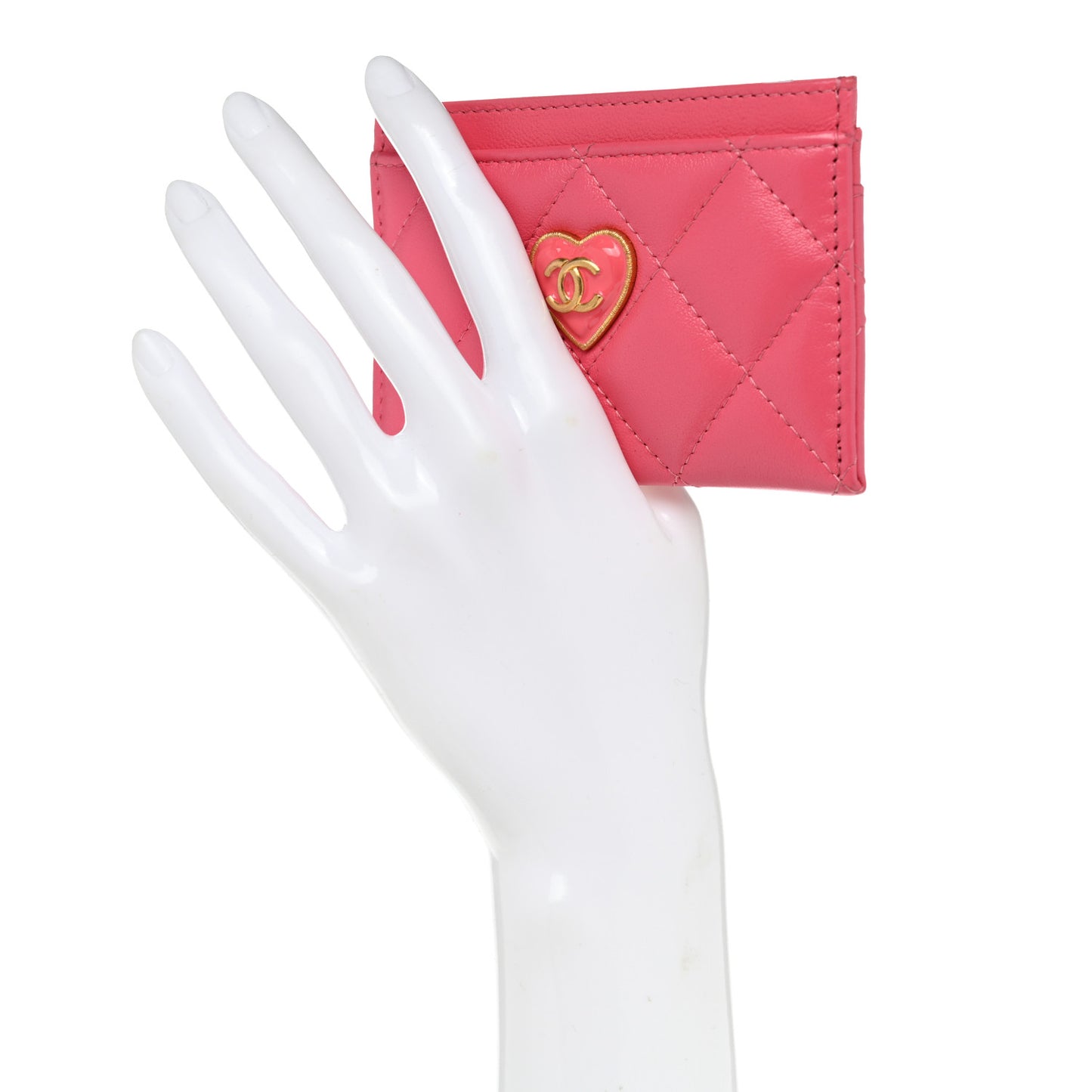 Lambskin Plexiglass Quilted Coco Love Card Holder Pink
