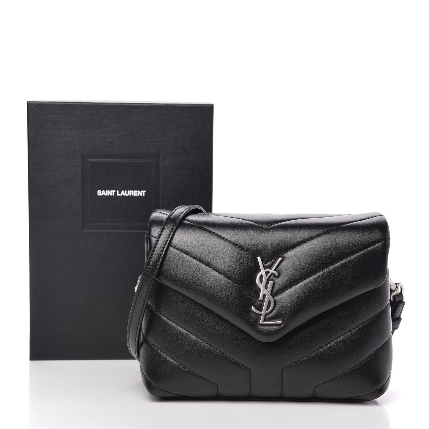 Calfskin Y Quilted Monogram Toy Loulou Crossbody Bag Black