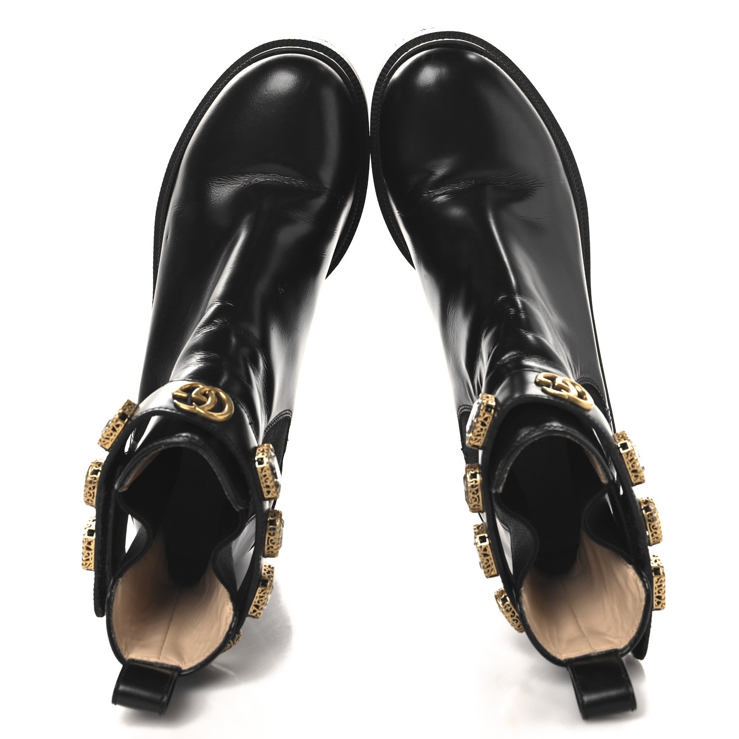 Gucci Calfskin Crystal GG Trip Chelsea Ankle Boots 38.5 Black 2 of 10