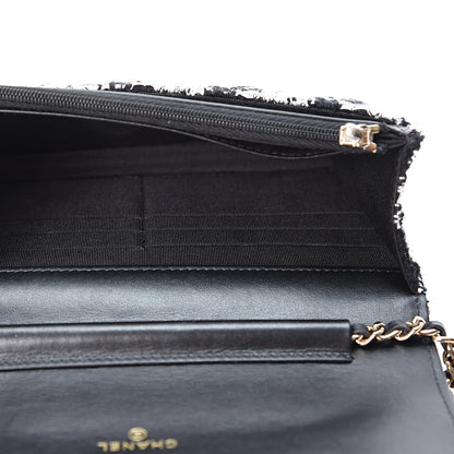 Chanel Tweed Quilted Wallet On Chain WOC Black Ecru White 4 of 10