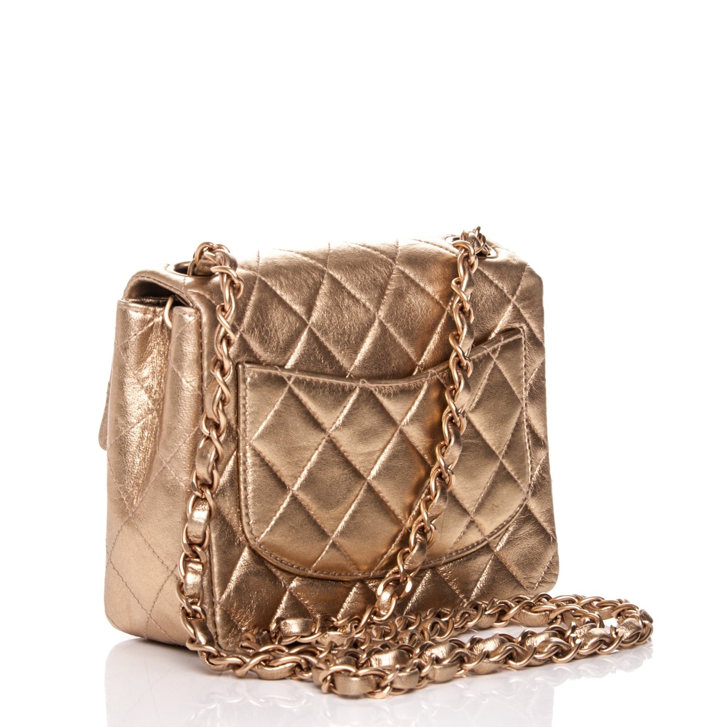 Metallic Lambskin Quilted Mini Square Flap Gold