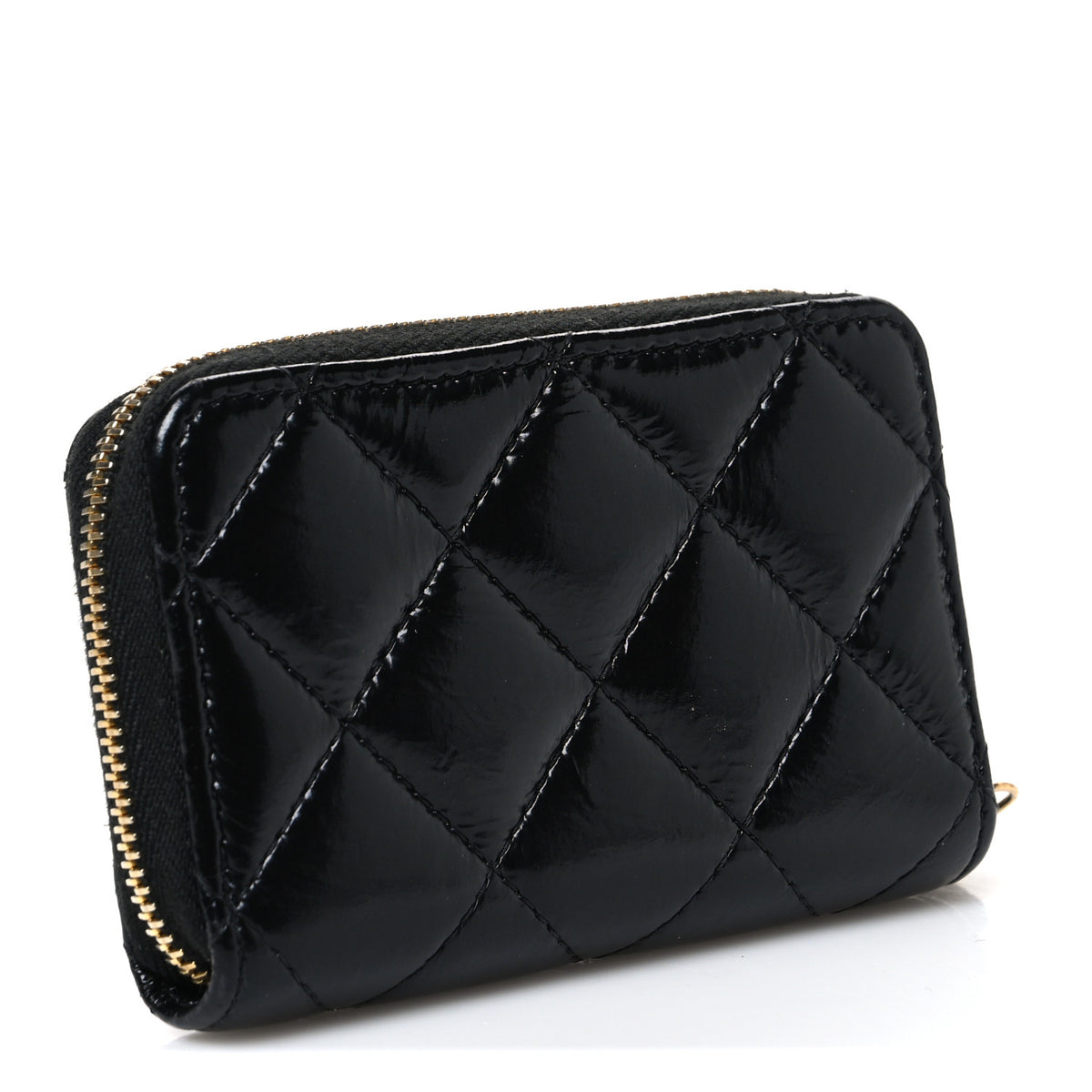 Shiny Lambskin Quilted Textured CC Zip Coin Purse Black