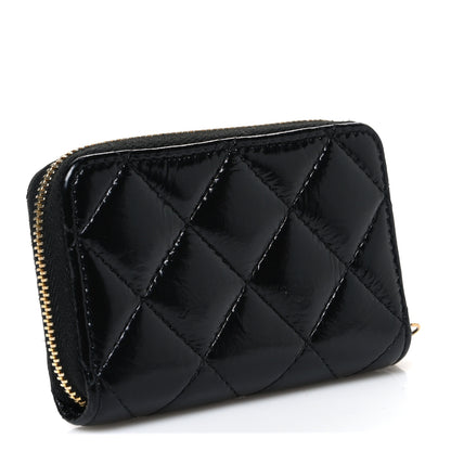 Chanel Shiny Lambskin Quilted Textured CC Zip Coin Purse Black 3 of 7