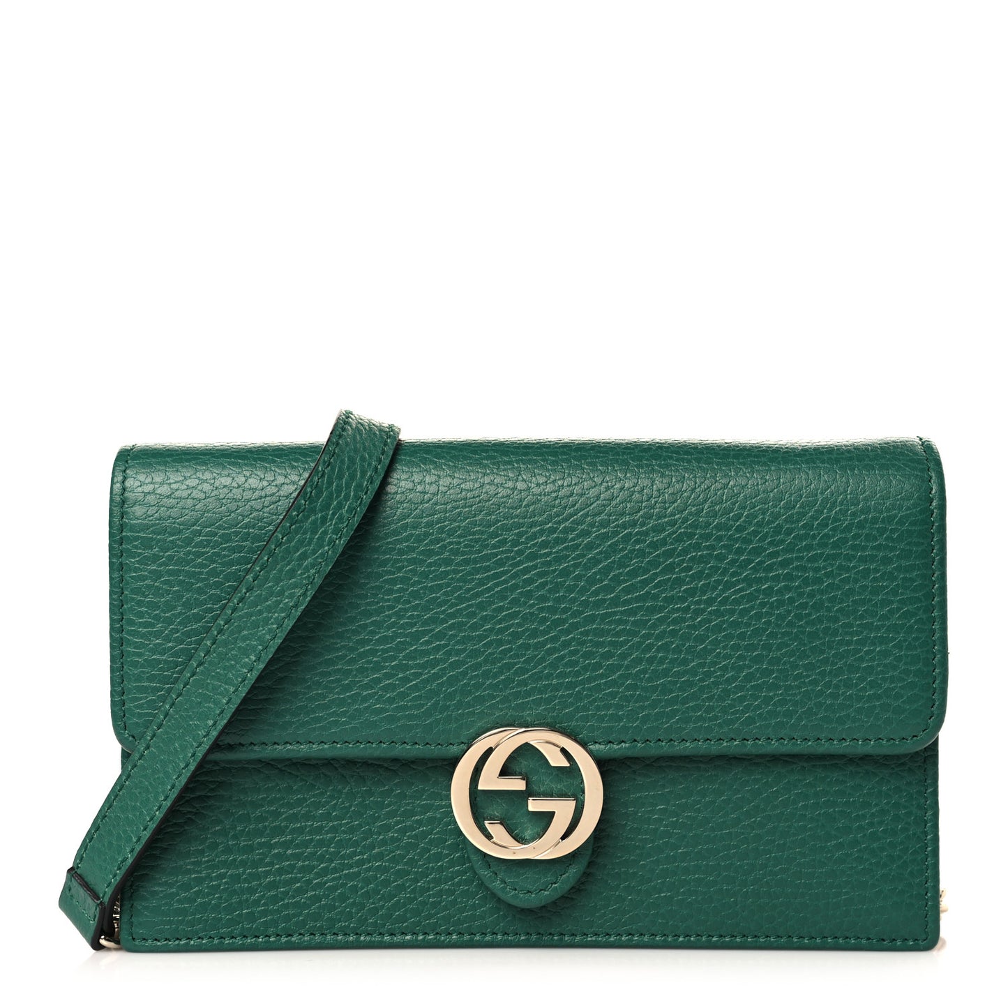 Dollar Calfskin Interlocking G Chain Wallet Emerald