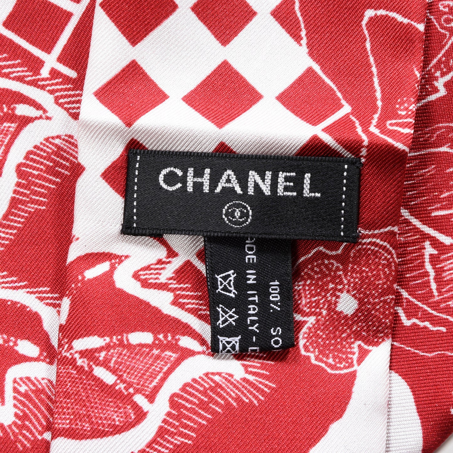 Silk CC Slim Floral Bandeau Scarf Red