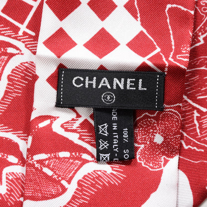 Chanel Silk CC Slim Floral Bandeau Scarf Red 4 of 4