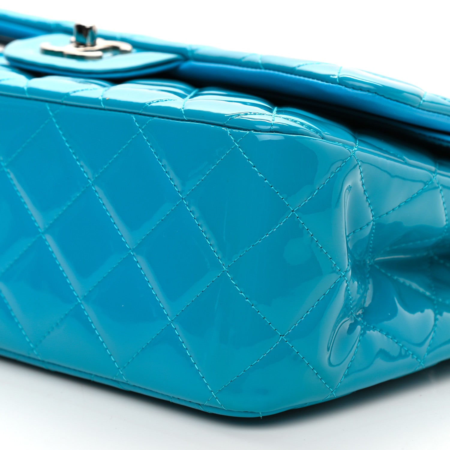 Chanel Patent Calfskin Quilted Jumbo Double Flap Turquoise 8 of 8