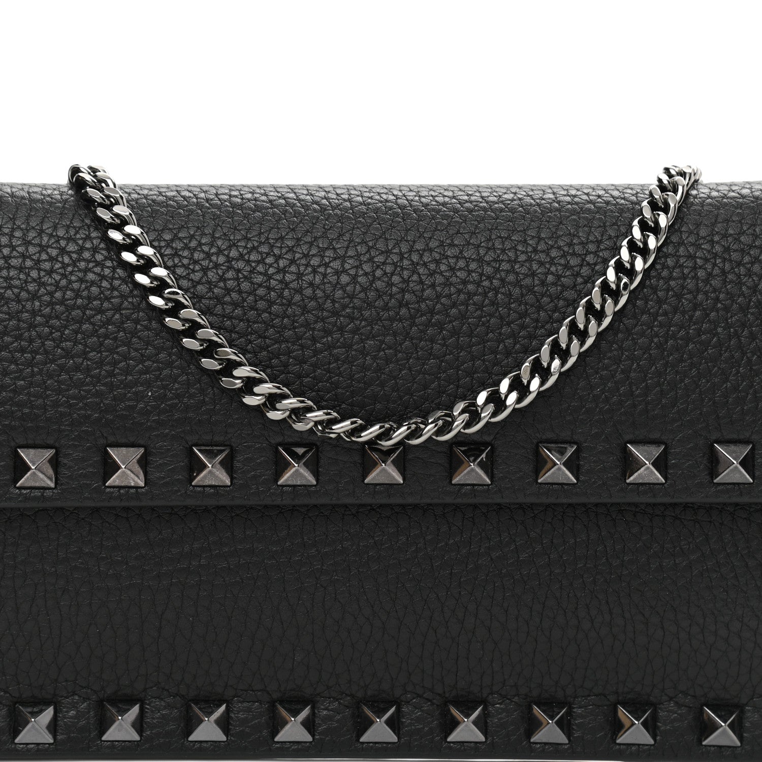 Valentino Garavani Grained Calfskin Rockstud Flap Wallet On Chain Black 6 of 8