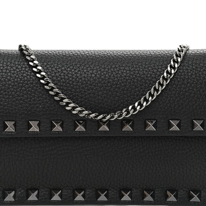 Valentino Garavani Grained Calfskin Rockstud Flap Wallet On Chain Black 6 of 8