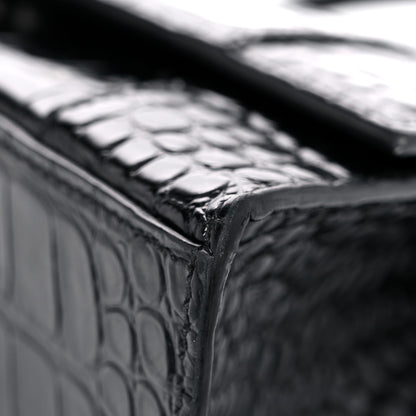Balenciaga Shiny Calfskin Monochrome Crocodile Embossed Small Hourglass Top Handle Bag Black 9 of 21