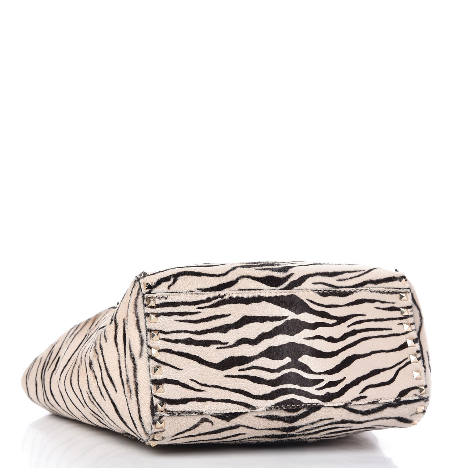 Valentino Garavani Pony Hair Zebra Rockstud Double Handle Tote Black Ivory 4 of 15