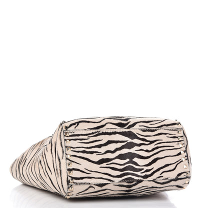Valentino Garavani Pony Hair Zebra Rockstud Double Handle Tote Black Ivory 4 of 15