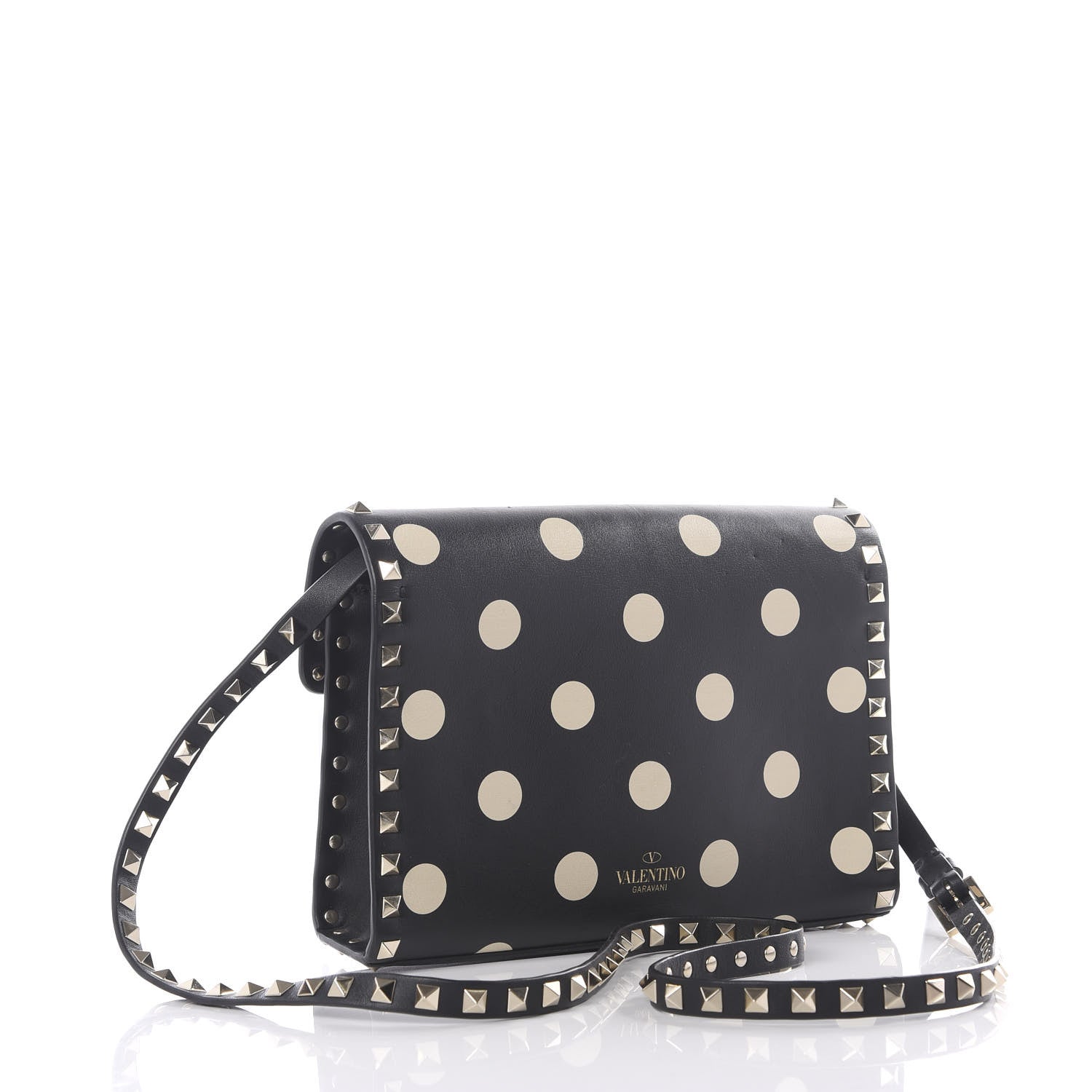 Valentino Garavani Vitello Polka Dot Medium Rockstud Flip Lock Crossbody Bag Black Light Ivory 2 of 10