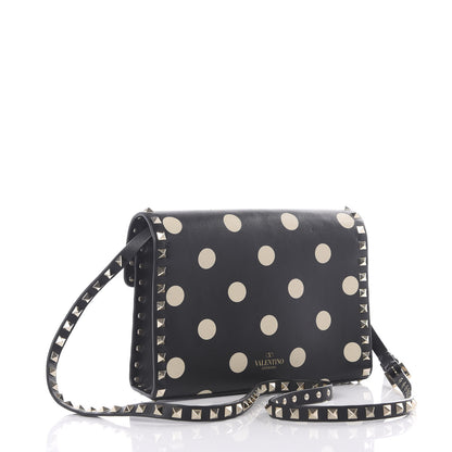 Valentino Garavani Vitello Polka Dot Medium Rockstud Flip Lock Crossbody Bag Black Light Ivory 2 of 10