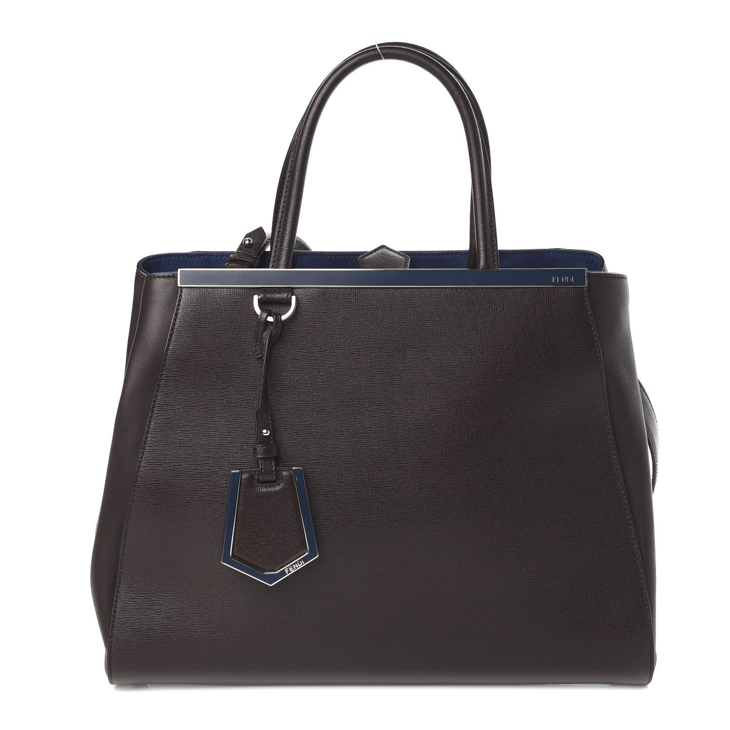 Fendi Vitello Elite Regular 2Jours Tote Caffe Noir Navy 1 of 10