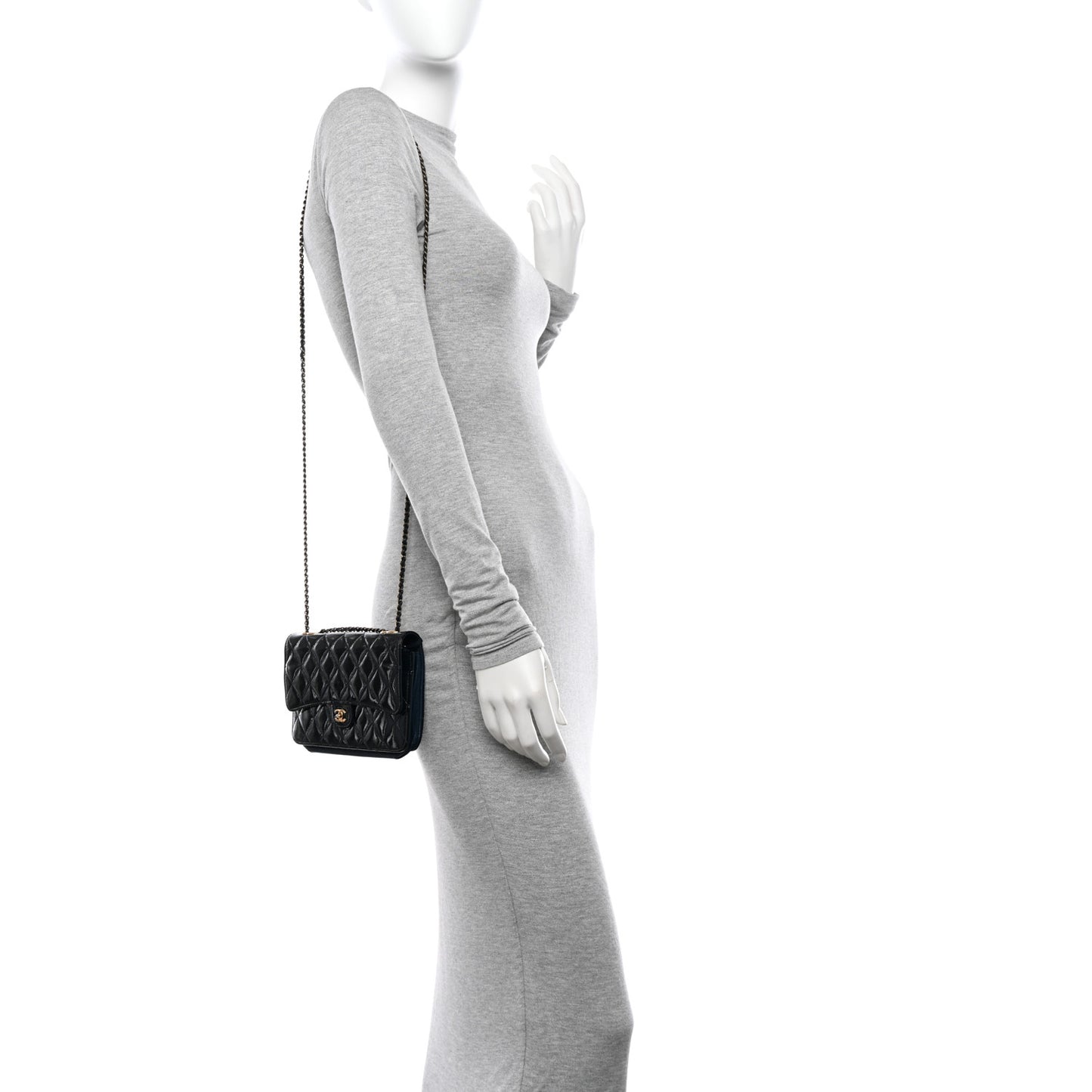 Patent Goatskin Quilted CC Eyelet Wallet On Chain WOC Blue