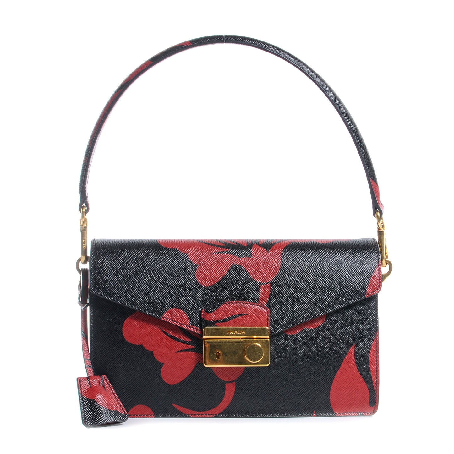 Saffiano Hibiscus Sound Shoulder Bag Black Rosso