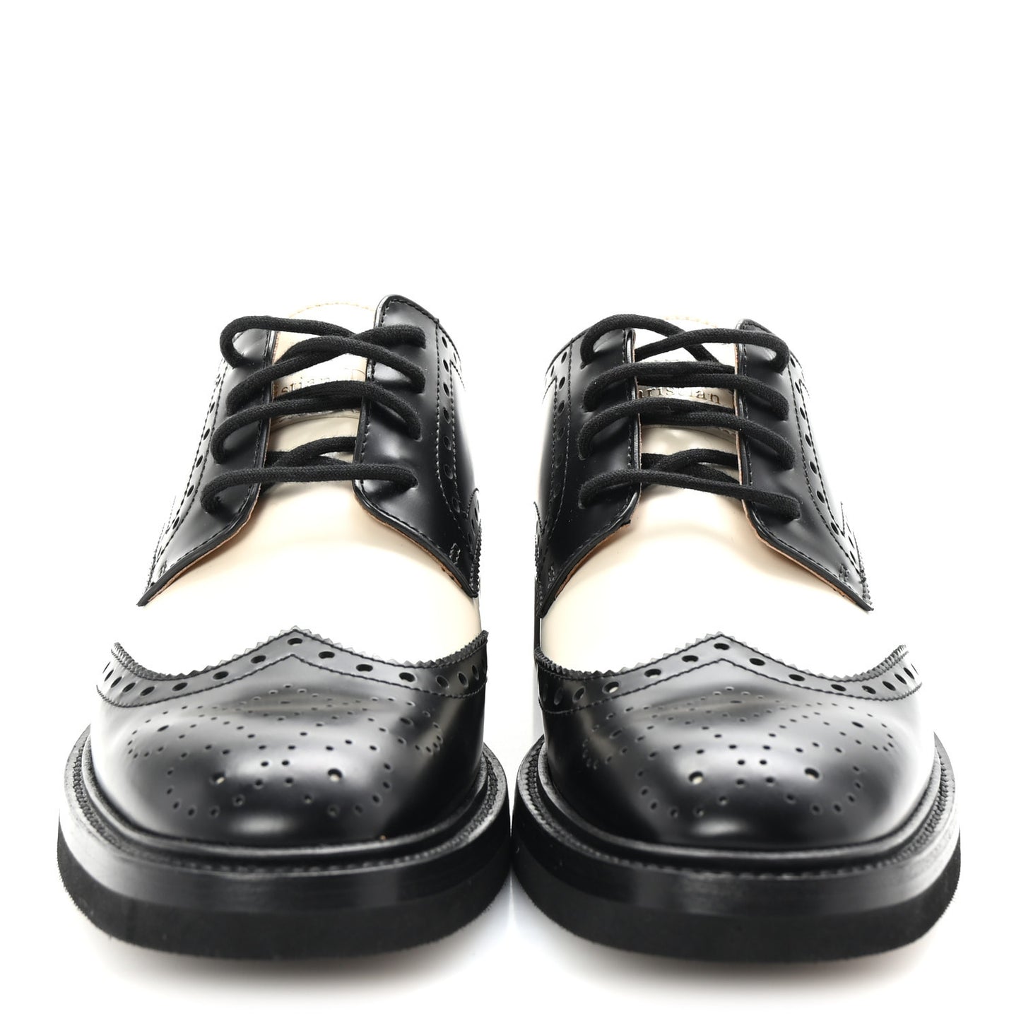 Brushed Calfskin Perforated Teddy Derby Flat Shoes 37 Black Off White