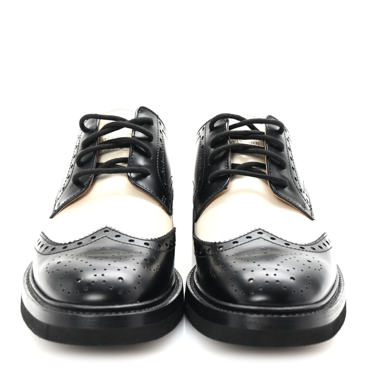 Christian Dior Brushed Calfskin Perforated Teddy Derby Flat Shoes 37 Black Off White 3 of 10