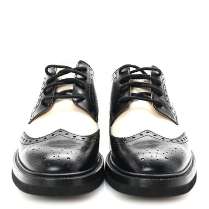Christian Dior Brushed Calfskin Perforated Teddy Derby Flat Shoes 37 Black Off White 3 of 10